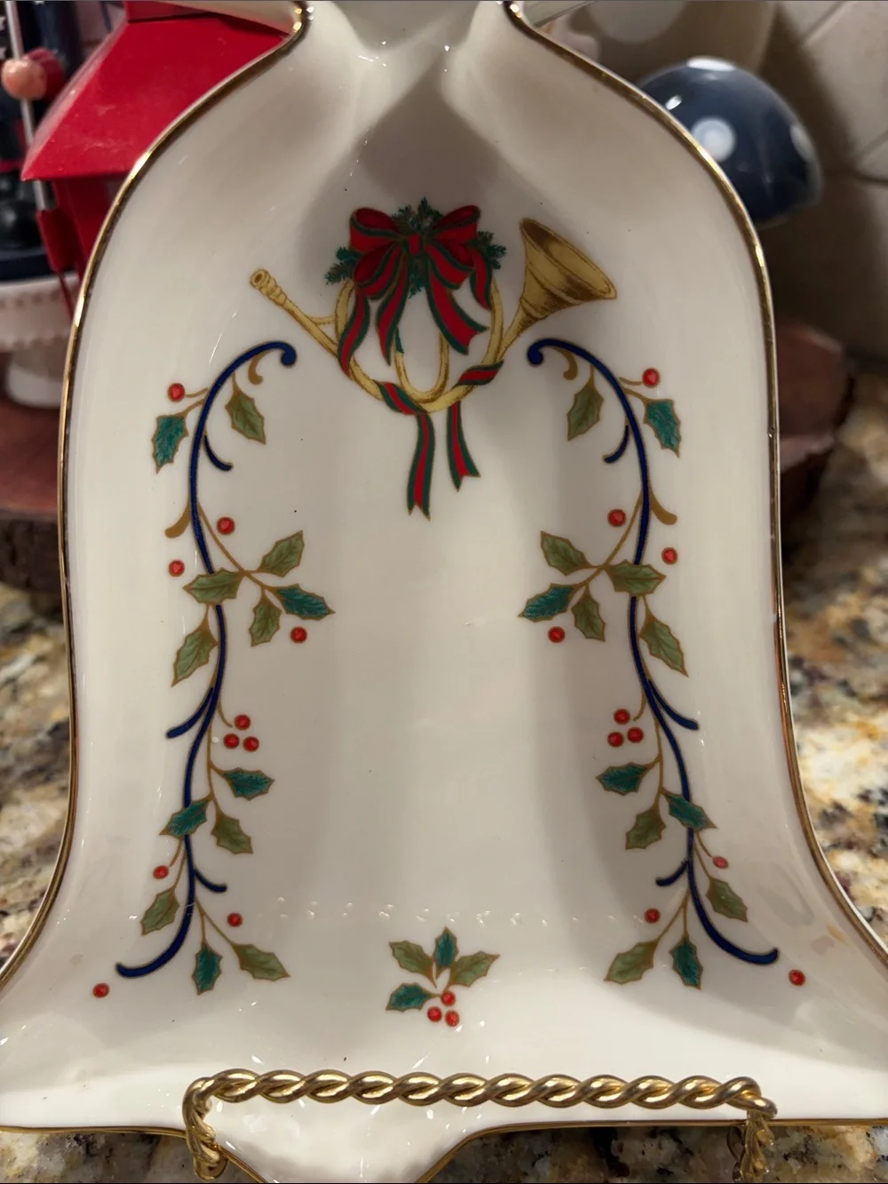 Mikasa Porcelain Bell-Shaped Holiday Trinket or CandyDish - White with Gold Trim